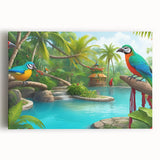 Vibrant stretched canvas artwork depicting a lush rainforest landscape, showcasing rich greens and natural textures, ideal for enhancing home decor.