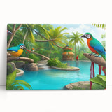 Vibrant rainforest landscape canvas wall art featuring lush greenery and tropical foliage, perfect for adding a nature-inspired touch to home decor.