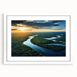 Framed rainforest wall art collection showcasing vibrant tropical foliage and wildlife, encased in a sleek white frame with a matte finish, perfect for nature-inspired decor.