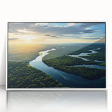 Framed acrylic wall art featuring a lush rainforest landscape design, showcasing vibrant greens and earthy tones, perfect for nature-themed decor.