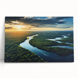 Stretched canvas wall art showcasing a vibrant rainforest landscape design, featuring lush greenery and rich colors, perfect for enhancing any living space.