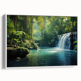 Framed canvas wall art showcasing a vibrant rainforest landscape design, featuring lush greenery and a serene atmosphere, ideal for enhancing home decor.