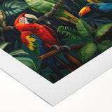 Vibrant rolled canvas depicting a lush rainforest landscape, showcasing rich green foliage and intricate details, perfect for enhancing home decor.