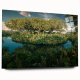 Acrylic glass wall art showcasing a vibrant rainforest landscape with lush greenery and colorful flora, designed to enhance modern decor. Ideal for nature lovers seeking an eye-catching piece.
