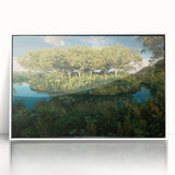 Framed acrylic wall art collection depicting lush rainforest landscapes, featuring vibrant greens and earthy tones, designed to enhance modern decor with a nature-inspired aesthetic.