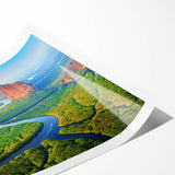 Vibrant rainforest landscape wall art print showcasing lush greenery and tropical flora, beautifully rolled for easy display and protection during shipping.