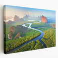 Stretched canvas wall art showcasing a vibrant rainforest landscape design with lush greenery and tropical plants, ideal for nature-themed decor.