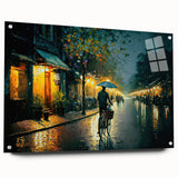 Acrylic glass wall art showcasing a vibrant landscape with winding roads and lush greenery, designed for modern decor, displayed at an inviting angle.