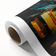 Rolled canvas art print showcasing a vibrant landscape road design with earthy tones, ideal for home decor, packaged securely in a durable tube.