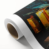Rolled canvas art print showcasing a vibrant landscape road design with earthy tones, ideal for home decor, packaged securely in a durable tube.