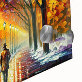 Close-up of a vibrant acrylic glass wall art piece showcasing a serene landscape road design, highlighting rich colors and intricate details perfect for modern decor.