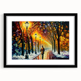 Framed black wall art showcasing a stunning landscape road design, featuring a matte finish and elegant black frame, perfect for enhancing modern home decor.