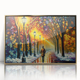 Framed acrylic wall art featuring a stunning landscape design with vibrant colors, gold accents, and a sleek modern finish, ideal for enhancing home decor.