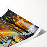 Rolled print showcasing a stunning landscape road design featuring vibrant colors and intricate details, perfect for home decor and wall art enthusiasts.