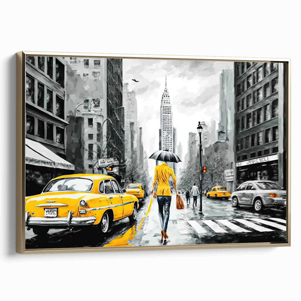 Framed canvas wall art displaying a stunning landscape with winding roads and lush greenery, accented by a gold frame, ideal for modern home decor.