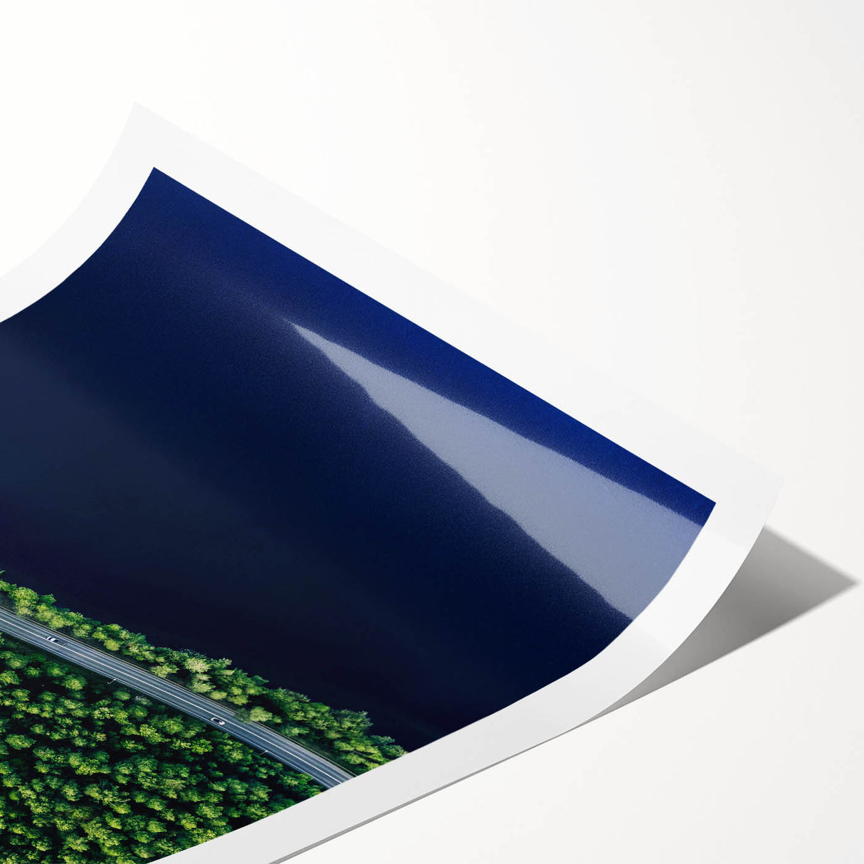 Rolled print showcasing a vibrant landscape road design with rich colors and intricate details, ideal for home decor or art collection display.