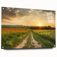Acrylic glass wall art design showcasing a scenic landscape with vibrant colors and detailed textures, featuring a side view with pins for easy hanging. Ideal for modern decor and enhancing interior spaces.