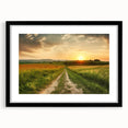 Framed wall art featuring a serene landscape design with winding roads, set in a sleek black frame with a white mat, perfect for modern decor.