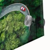 Close-up of a vibrant acrylic glass wall art piece showcasing a scenic landscape with winding roads, ideal for modern home decor. Perfect for enhancing interior spaces.