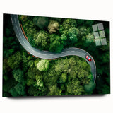 Acrylic glass wall art featuring a serene landscape design with winding roads, showcasing vibrant colors and intricate details, perfect for modern home decor.