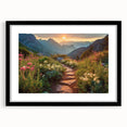 Framed wall art featuring a scenic landscape design with a black mat, presented in a sleek frame, ideal for modern home decor or office spaces.