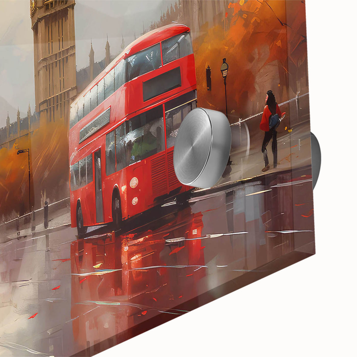 Close-up of a vibrant acrylic glass wall art piece showcasing a stunning landscape design featuring winding roads and natural scenery, perfect for modern home decor.