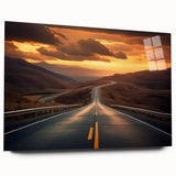 Acrylic wall art collection showcasing a vibrant landscape road design, displayed in a side view without pins, perfect for modern home decor.