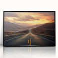 Framed acrylic wall art showcasing a scenic landscape with winding roads, featuring a sleek black frame, perfect for modern home decor.