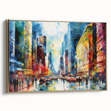 Framed canvas art showcasing a stunning landscape road design with a gold border, ideal for home decor. The vibrant colors and intricate details enhance any living space.