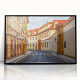 Framed acrylic wall art featuring a modern landscape design with winding roads, set in a sleek black frame, ideal for enhancing contemporary home decor.