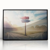 Framed acrylic wall art featuring a stunning landscape design of winding roads and vibrant greenery, showcased in a sleek black frame, ideal for modern home decor.