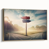 Framed canvas wall art of a scenic landscape featuring winding roads and lush greenery, accented with gold trim, ideal for modern home decor.