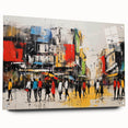 Acrylic glass wall art depicting a vibrant landscape with a winding road, featuring a side view and stylish pins for hanging, perfect for modern home decor.