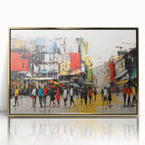 Framed acrylic artwork showcasing a modern landscape road design with golden accents, perfect for home decor, adding elegance and sophistication to any space.