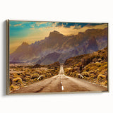 Framed canvas wall art showcasing a serene landscape with winding roads and lush greenery, accented by a luxurious gold frame, perfect for home decor.