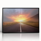 Framed acrylic wall art depicting a scenic landscape road design, featuring vibrant colors and a sleek black frame, ideal for home or office decor.