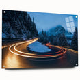 Acrylic glass wall art collection showcasing a vibrant landscape design with roads, featuring a side view and mounted with decorative pins for easy display.