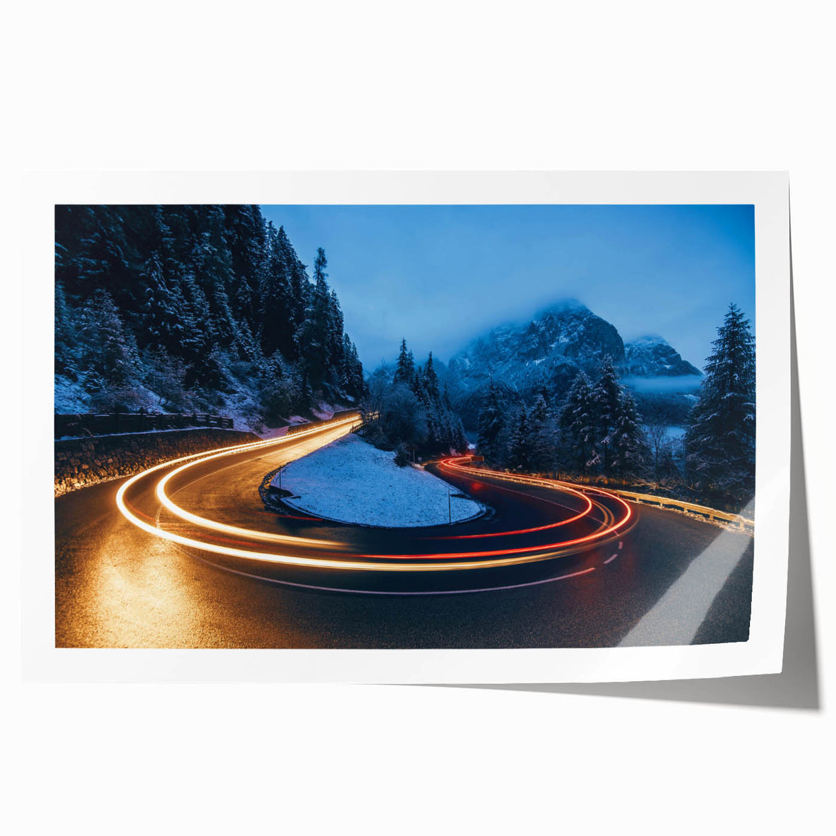 Vibrant rolled canvas print showcasing a stunning abstract landscape with winding roads, perfect for modern home decor. The artwork emphasizes rich colors and dynamic lines, ideal for adding artistic flair to any room.