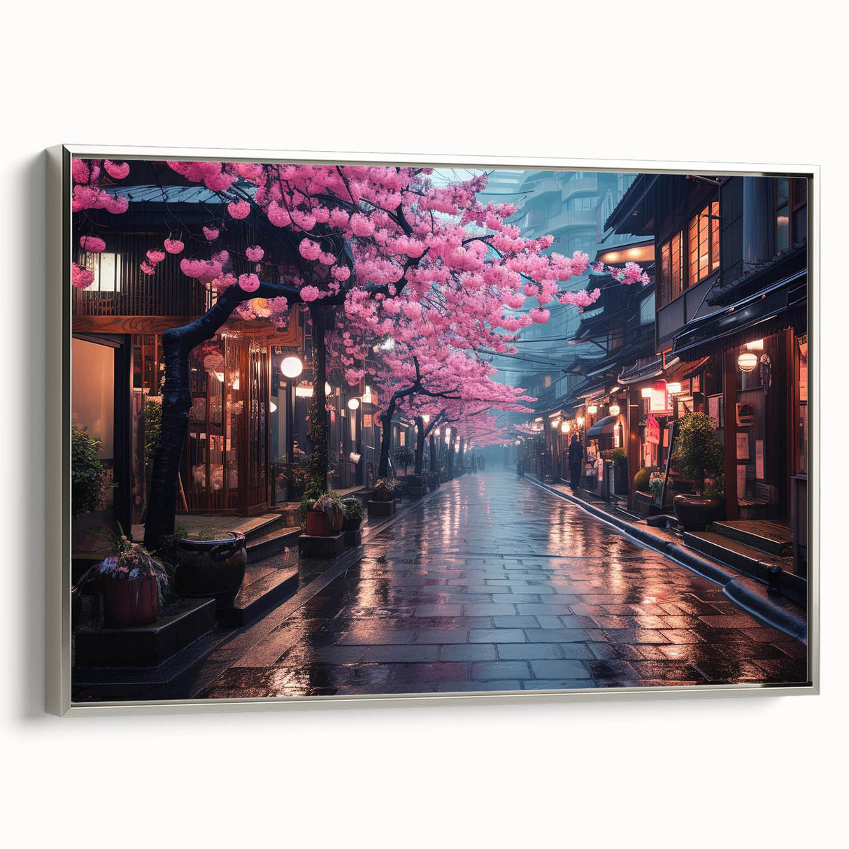 Framed wall art featuring a scenic landscape design with winding roads, elegantly bordered in silver, perfect for enhancing modern home decor.