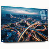 Acrylic glass wall art showcasing a vibrant landscape road design, featuring a side view with decorative pins, ideal for modern home decor and artistic displays.