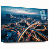 Acrylic glass wall art showcasing a scenic landscape featuring winding roads, vibrant green hills, and a clear blue sky, perfect for modern home decor.