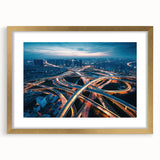 Gold-framed artwork featuring a stunning landscape road design, showcasing vibrant colors and intricate details, perfect for home decor or office settings.
