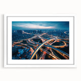 Framed wall art featuring a scenic landscape and winding road design, presented in a white mat and frame, ideal for home decor and aesthetic enhancement.