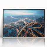 Framed acrylic wall art featuring a stunning landscape design with winding roads, presented in a sleek silver frame, ideal for modern home decor.