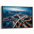 Framed canvas wall art showcasing a scenic landscape with winding roads, featuring vibrant colors and intricate details, designed to enhance modern home decor.