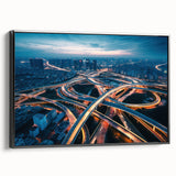 Framed canvas wall art showcasing a scenic landscape with winding roads, featuring vibrant colors and intricate details, designed to enhance modern home decor.