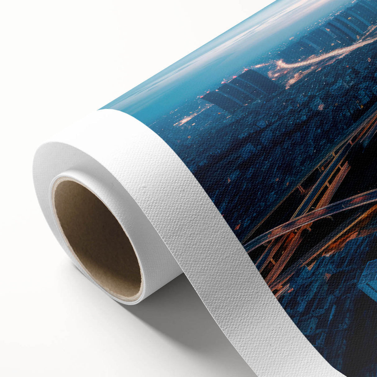 Rolled canvas artwork showcasing a serene landscape road design, featuring vibrant colors and intricate details, ideal for modern home decor or office spaces.
