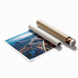 Rolled print of a serene landscape road design featuring tranquil earthy tones and subtle textures, ideal for modern home decor or office environments.