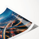 Vibrant landscape wall art print showcasing a winding road through lush green hills, perfect for home decor or office spaces, rolled for easy shipping and display.