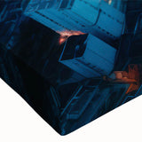 Close-up of a vibrant stretched canvas showcasing a scenic landscape with winding roads, featuring rich colors and intricate details, perfect for modern home decor.